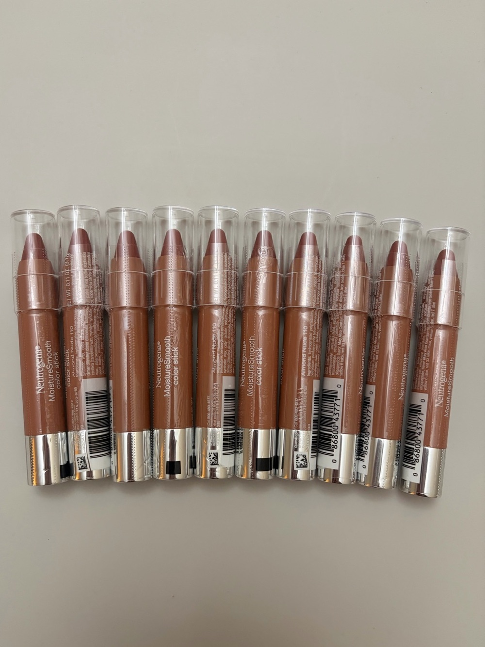 Bulk Lot of 10 Neutrogena MoistureSmooth Lip Balm Color Sticks- #110 ALMOND NUDE
